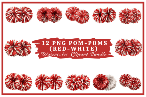 Capturing Energy: Red & White Pom-Poms Watercolor Bundle
