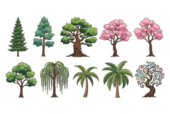 Cartoon Trees in Different Styles Set: A Versatile Design Asset