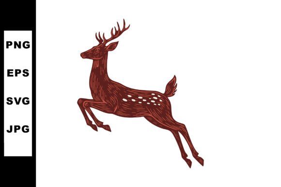 Deer with Antlers Leaping in Vintage Sty: A Dynamic Design Asset