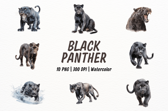 Elegant Black Panther Watercolor Set: Design with Fierce Grace