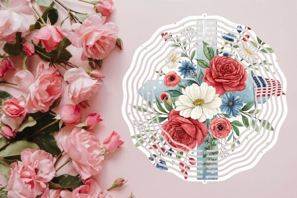 Floral Cross 4th Of July Wind Spinner Png Design