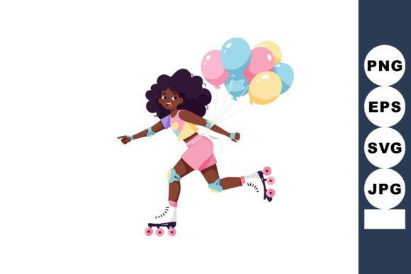 Girl Roller Skating with Colorful Balloons: A Design Asset for Joyful Branding