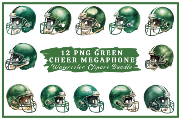Green Football Helmet Watercolor Bundle: Creative Design Applications