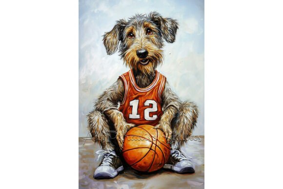 Irreverent Charm: The Basketball Wolfhound Dog Home Décor Art