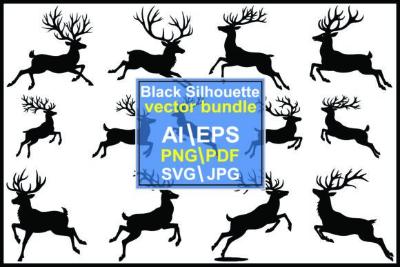 Running Deer Silhouette Vector Bundle: Dynamic Animal Art