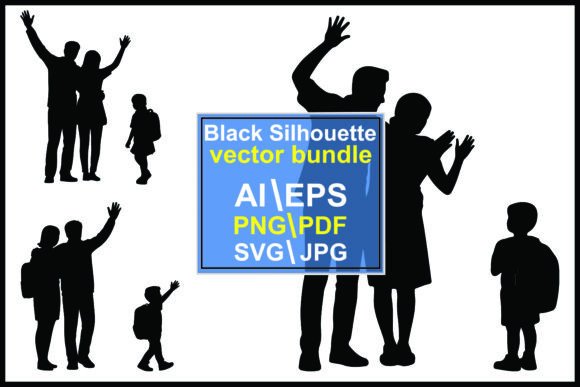 Silhouettes of People Waving and Walking: A Design Asset
