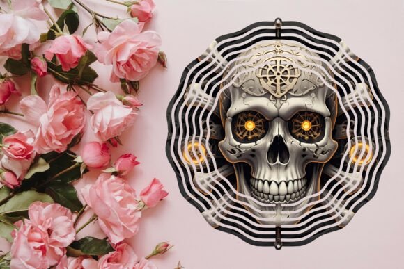 Skull and Bones Spiral Wind Spinner: A Dynamic Design Asset