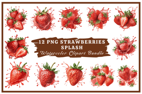Strawberry Watercolor Clipart Bundle #26: A Splash of Energy