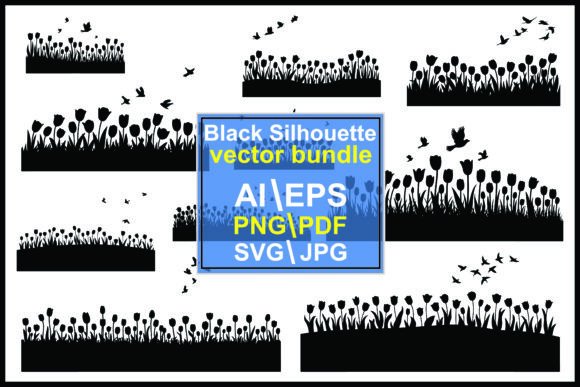 Tulip Field with Flying Birds Silhouette: A Design Asset for Every Creative