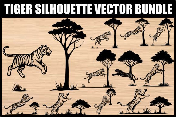 Wild Tiger Silhouette Vector Bundle: Unleash Dynamic Wildlife Art